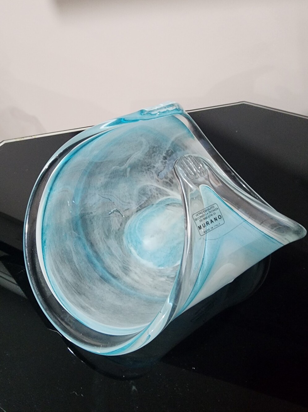 Murano Art Hand Blown Glass Decorative Bowl - Blue NWT 10" × 7"